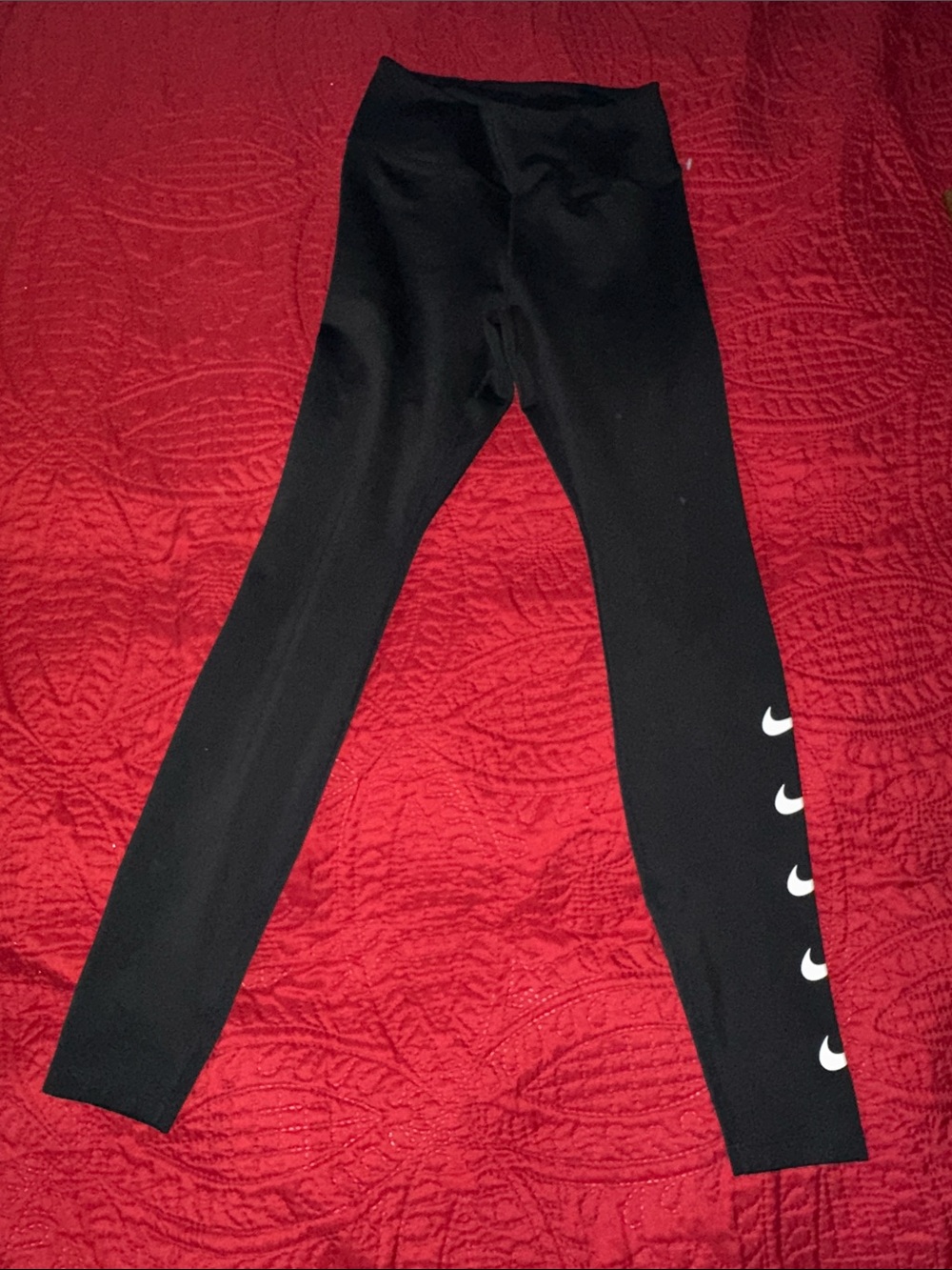 Nike Black Leggings with White Swoosh Accents size small